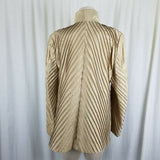 Sabing Bach Silk Ruched Open Front Swing Blazer Jacket Womens L Diagonal Striped