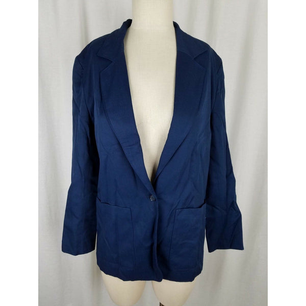 Vintage LL Bean Navy Blue Single Button Up Boyfriend Blazer Jacket Womens 4 USA