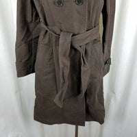 Gap Canvas Belted Tie Sash Midi Trench Coat Peacoat Womens L Chocolate Brown
