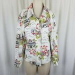 Coldwater Creek Linen Hawaiian City Scape Art To Wear Jacket Blazer Womens XL