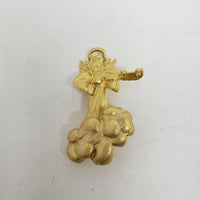 Vintage Gold Metal Angel Playing Violin on Clouds Pin Brooch Christian Religious
