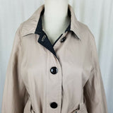 Esprit Short Belted Trench Rain Coat Jacket All Weather Womens L Black & Tan