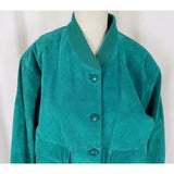 Pelle NY Bright Green LEATHER Full Button Up Bomber JACKET Womens M Knit Trim