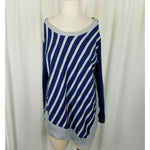 Liz Claiborne Diagonal Striped Knit Asymmetrical Hi Lo Sweater Womens L Blue