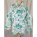 Keren Hart Blue Ribbon Floral White Denim Blue Jean Trucker Jacket Womens 1X