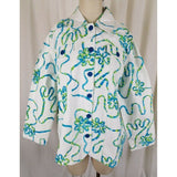 Keren Hart Blue Ribbon Floral White Denim Blue Jean Trucker Jacket Womens 1X