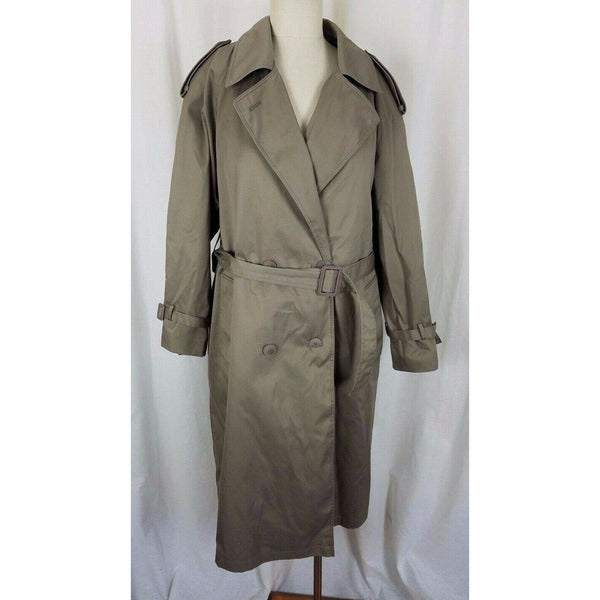Saxton Hall Petites Double Breasted Belted Insulated Trench Coat Womens 14P Tan