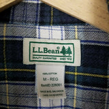 LL Bean Tartan Plaid Flannel Button Up Long Sleeve Camp Shirt Mens M Blue Yellow