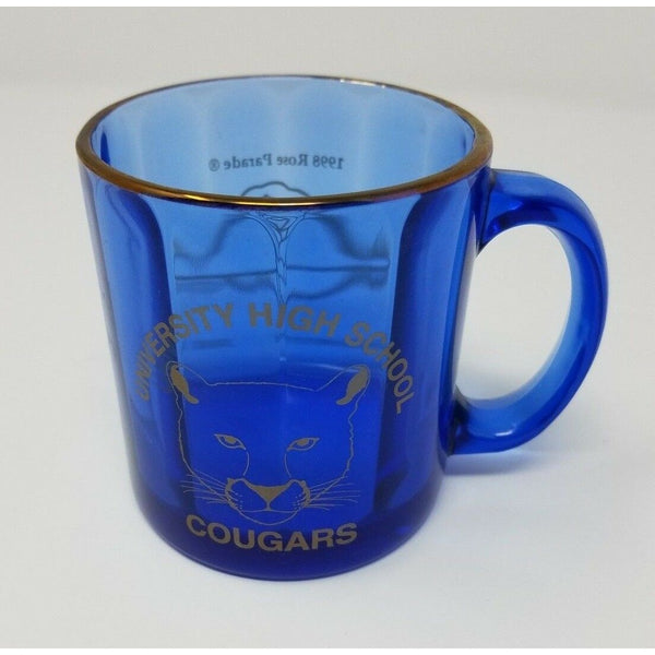 1998 Rose Parade Pasadena University High School Cougars Glass Mug Cobalt Gold