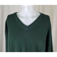 LL Bean 100% Pima Cotton VNeck Pullover Green Sweater Mens XXL 2XL Winter Weight