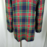 Chaus Tartan Scotch Plaid Wool Collarless Blazer Jacket Womens L XL Vintage 80s