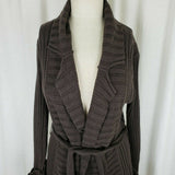 Coolwear Long Tie Sash Open Front Wrap Ribbed Cardigan Sweater Jacket Womens L