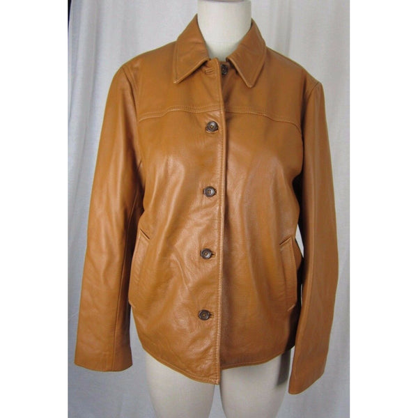 J.Crew Quilted Leather Thinsulate Insulated Button Up Jacket Womens M Camel