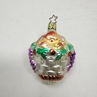 Vintage Painted Glass Flower Fruit Basket Christmas Tree Ornament Spun Blown 4"