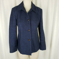 Talbots Petites Navy Blue Wool Silk Mottled Tweed Button Jacket Blazer Womens 6P