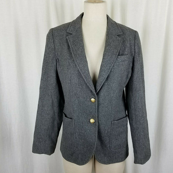 Vintage The Talbots Wool Blazer Jacket Womens 10 Mottled Charcoal Gray USA Gold