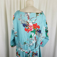 Artter Floral Turquoise Twirl Swing Dress Womens 3XL Retro MuMu Built in Tie