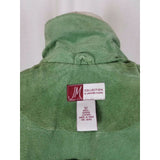 JM Collection Green LEATHER Suede Full Button Up SHIRT JACKET Womens M Celery