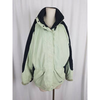 LL Bean Winter Jacket Nylon Parka Full Zip Up Anorak Womens L Ski Snow Green