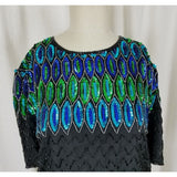 Stenay Heavily Beaded Sequined Formal Evening Top Blouse Shirt Womens L Peacock