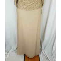 Lawrence Kazar Beaded Dress Drape Neck Long Maxi Womens 6 Formal Gown Gold Tan