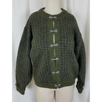 LL Bean Wool Nordic Aspen Knit Sweater Jacket Birdseye Pewter Clasps Womens sz M
