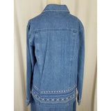 Denim & Co. 2 Piece Blue Jean Denim Skirt Shirt Jacket Outfit Set Suit Womens M