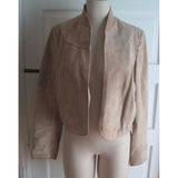 Filene's Cow Split Leather Cropped Open Front Stand Up Collar Jacket Womens sz L