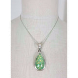 Faux Green Opal Pendant Necklace Confetti Silver Chain Statement Charm Resin