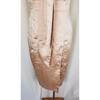 Vero Moda Satin Dress Fitted Bodycon Sexy Built in Scarf Faux Wrap Womens M Nude