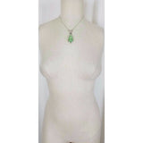 Faux Green Opal Pendant Necklace Confetti Silver Chain Statement Charm Resin