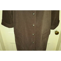 Talbots Petites Stretch Button Up Shirt Coat Dress Womens 14P Chocolate Brown