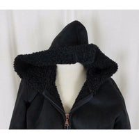 Esprit Vegan Sherpa Shearling Fur Faux Suede Hooded Parka Jacket Peacoat M