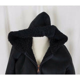 Esprit Vegan Sherpa Shearling Fur Faux Suede Hooded Parka Jacket Peacoat M