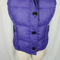 LL Bean Hooded Fur Trim Goose Down Nylon Quilted Puffer Vest Womens S Purple