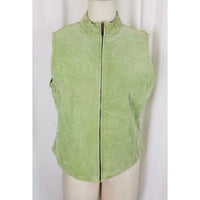 Catherine Stewart Quilted Lime Green Washable Suede Leather Zip Up Vest Womens L