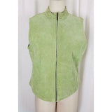 Catherine Stewart Quilted Lime Green Washable Suede Leather Zip Up Vest Womens L