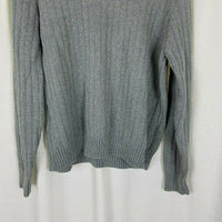 Lands End Ribbed Striped Cotton Cable Knit VNeck Sweater Mens L Gray Vintage