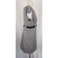 Jones Wear Dress Black & White Woven Mottled Tweed Belted Empire Waist Womens 14