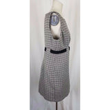 Jones Wear Dress Black & White Woven Mottled Tweed Belted Empire Waist Womens 14