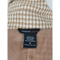 Robert Louis Houndstooth Wool Jacket Peacoat Womens M Khaki Tan Cream Wide Lapel