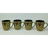 SANGO JUBILEE BLACK 4753 Red Berry SET OF 4 Coffee Hot Tea Handled Ceramic MUGS