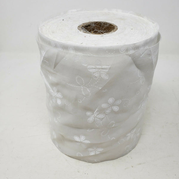 White Floral Organza Fabric Spool Roll Tulle Ribbon See Through Mesh Yardage