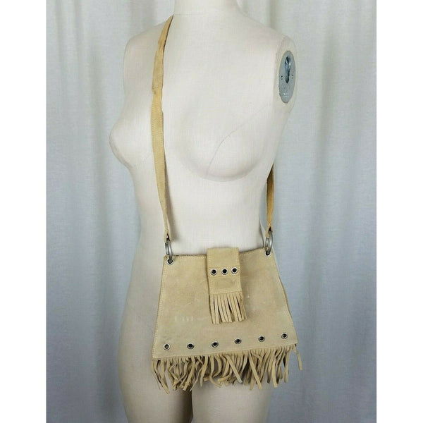 Fringe Grommets Leather Suede Hippie Boho Crossbody Shoulder Bag Purse Handbag