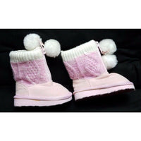 Ruby Pink Faux Shearling Knit Toddler Girls Baby Booties Boots Shoes Pom Poms 2