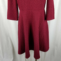 Modcloth Cable Jersey Knit Fit & Flare Twirl Dress Womens L Red Stretch Scoop