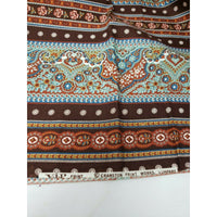 VIP Fabrics Jacobean Print Brown Blue 70's Look Screenprint Cotton Fabric 1 yard