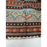 VIP Fabrics Jacobean Print Brown Blue 70's Look Screenprint Cotton Fabric 1 yard