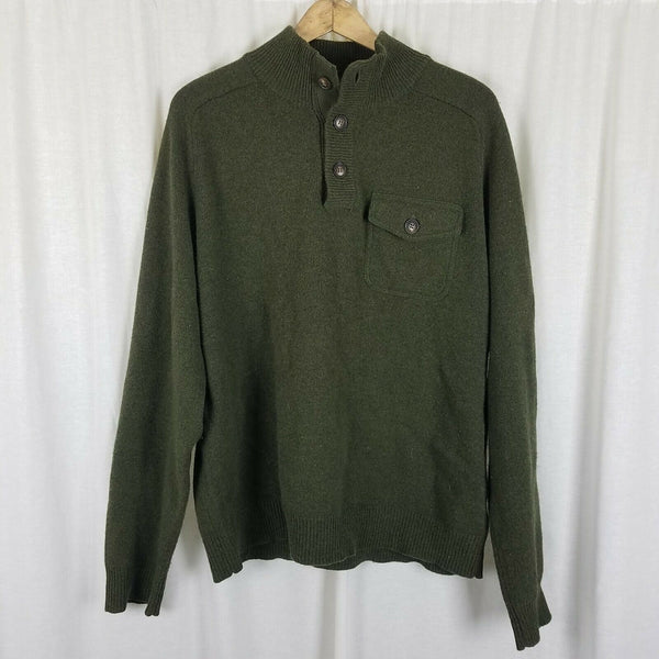 JCrew 100% Lambswool Wool 1/4 Button Henley Pullover Sweater Mens XL Olive Army