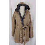 Gap Hooded Felted Wool Belted Tie Wrap Sweater Jacket Womens S Swing Oatmeal Tan